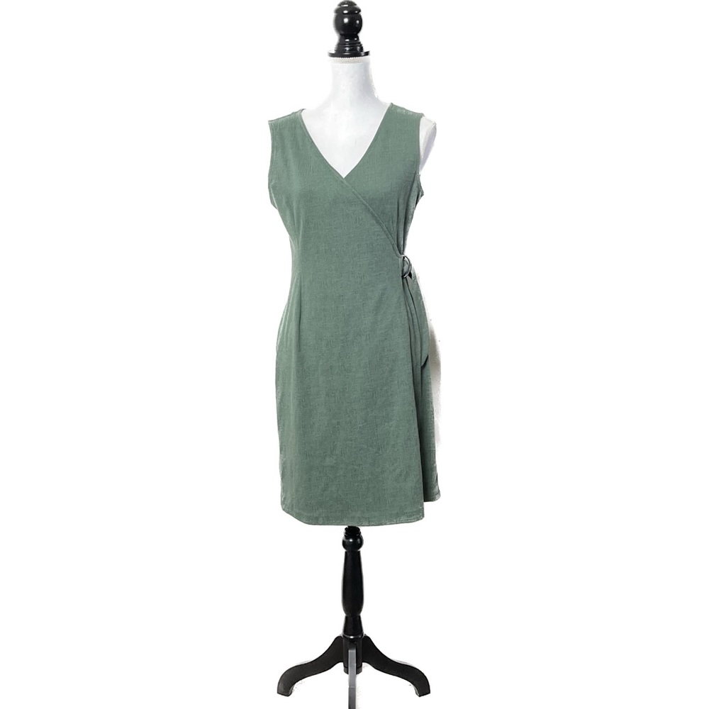 NEW Cynthia Rowley Faux Wrap Sleeveless Midi Dress Size S Olive Green Neutral